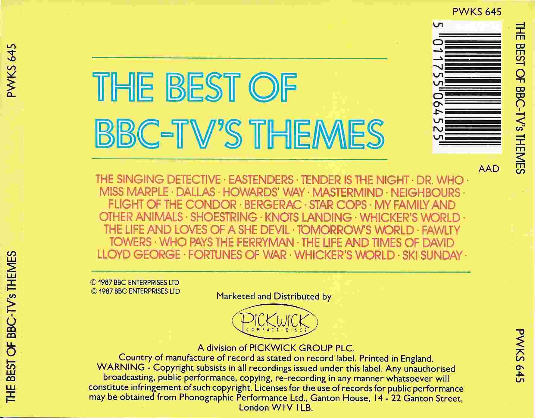 Picture of PWKS 645 The best of BBC TV's themes by artist Various from the BBC records and Tapes library